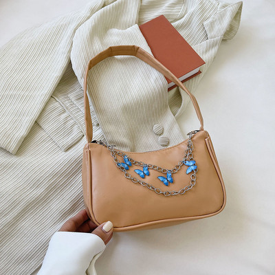 INS Γυναικείες τσάντες αλυσίδας πεταλούδας Τσάντα καραμέλα Χρώμα γυναικείες τσάντες μασχάλης Γυναικείες τσάντες μασχάλης από μαλακό Pu Leather Hobos Πορτοφόλια ταξιδιού Bolsas