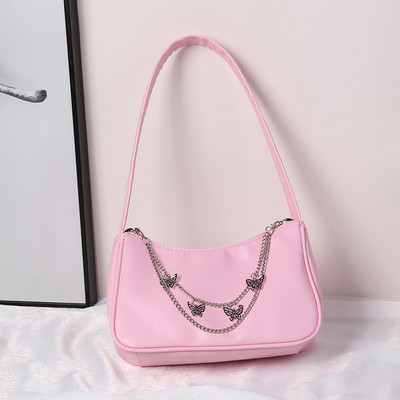 INS Γυναικείες τσάντες αλυσίδας πεταλούδας Τσάντα καραμέλα Χρώμα γυναικείες τσάντες μασχάλης Γυναικείες τσάντες μασχάλης από μαλακό Pu Leather Hobos Πορτοφόλια ταξιδιού Bolsas