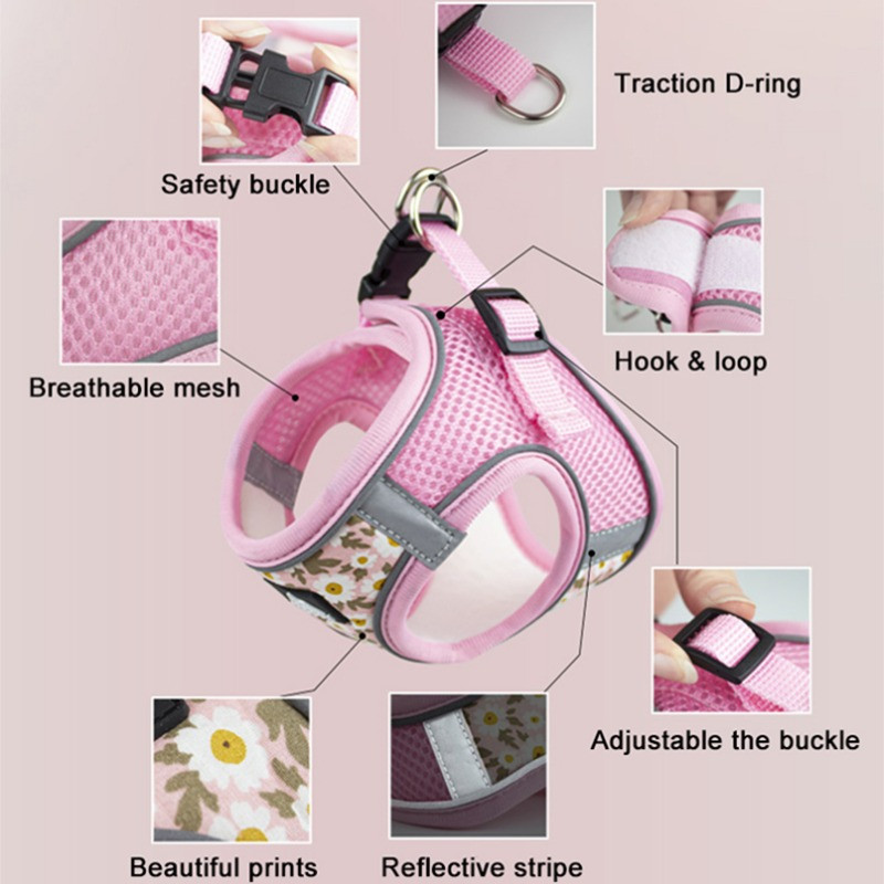 Σετ λουλουδιών και λουλουδιών λουλουδιών κατοικίδιων ζώων, αντανακλαστικό λουρί για κουτάβι, Anti Escape Meash, λουρί για στήθος για σκύλους