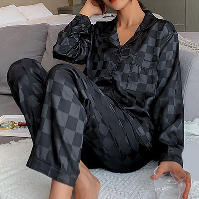 Naiste Satiinist pidžaamakomplekt Pikkade varrukatega Püksid Pidžaamad Lounge Magamisriided Solid Pidžaama Mujer Magamistoa Koduriided Naiste Pidžaamad