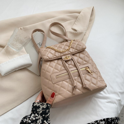 Rucsacuri de marcă de lux pentru femei pentru adolescenți Genți de școală pentru fete Rucsac cu zăbrele de culoare solidă pentru femei Sac A Dos cu lanț Rucsac de călătorie