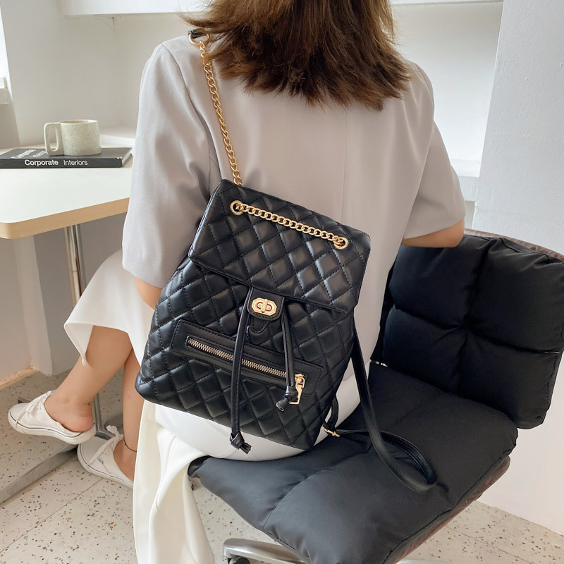 Rucsacuri de marcă de lux pentru femei pentru adolescenți Genți de școală pentru fete Rucsac cu zăbrele de culoare solidă pentru femei Sac A Dos cu lanț Rucsac de călătorie