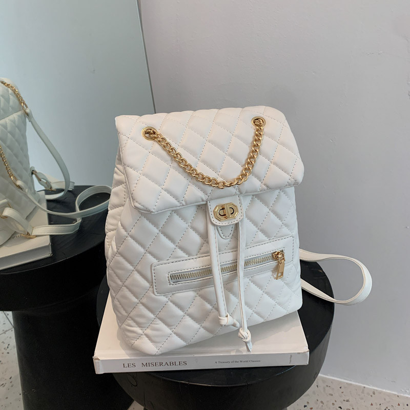 Rucsacuri de marcă de lux pentru femei pentru adolescenți Genți de școală pentru fete Rucsac cu zăbrele de culoare solidă pentru femei Sac A Dos cu lanț Rucsac de călătorie