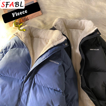 2023 Ново извънгабаритно мъжко зимно яке Streetwear Puffer Jacket Мъжко едноцветно подплатено палто Мъже Жени Топло поларено палто Parka Man