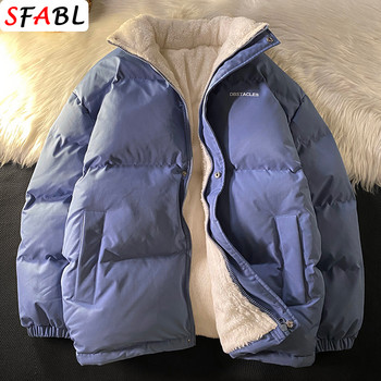 2023 Ново извънгабаритно мъжко зимно яке Streetwear Puffer Jacket Мъжко едноцветно подплатено палто Мъже Жени Топло поларено палто Parka Man