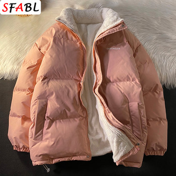 2023 Ново извънгабаритно мъжко зимно яке Streetwear Puffer Jacket Мъжко едноцветно подплатено палто Мъже Жени Топло поларено палто Parka Man