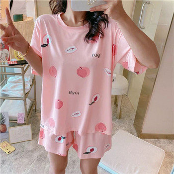 Spring Cute Cartoon Peaches Print Σετ Πυτζάμες Γυναικείες Πυτζάμες Κοντό μανίκι Εσώρουχα Γυναικεία Σετ Πυτζάμες