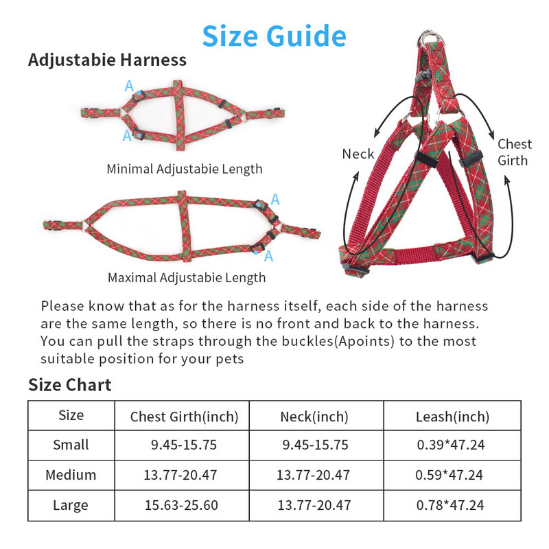 Υψηλής ποιότητας Nylon καρό Χριστουγεννιάτικη σειρά Σετ λουριών για κατοικίδια μικρού και μεσαίου μεγέθους