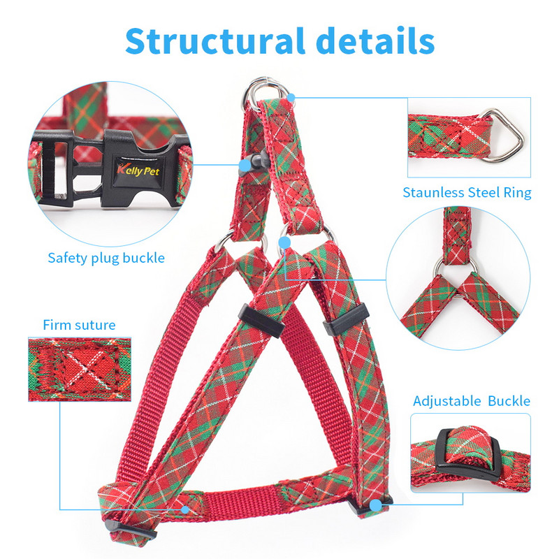 Υψηλής ποιότητας Nylon καρό Χριστουγεννιάτικη σειρά Σετ λουριών για κατοικίδια μικρού και μεσαίου μεγέθους