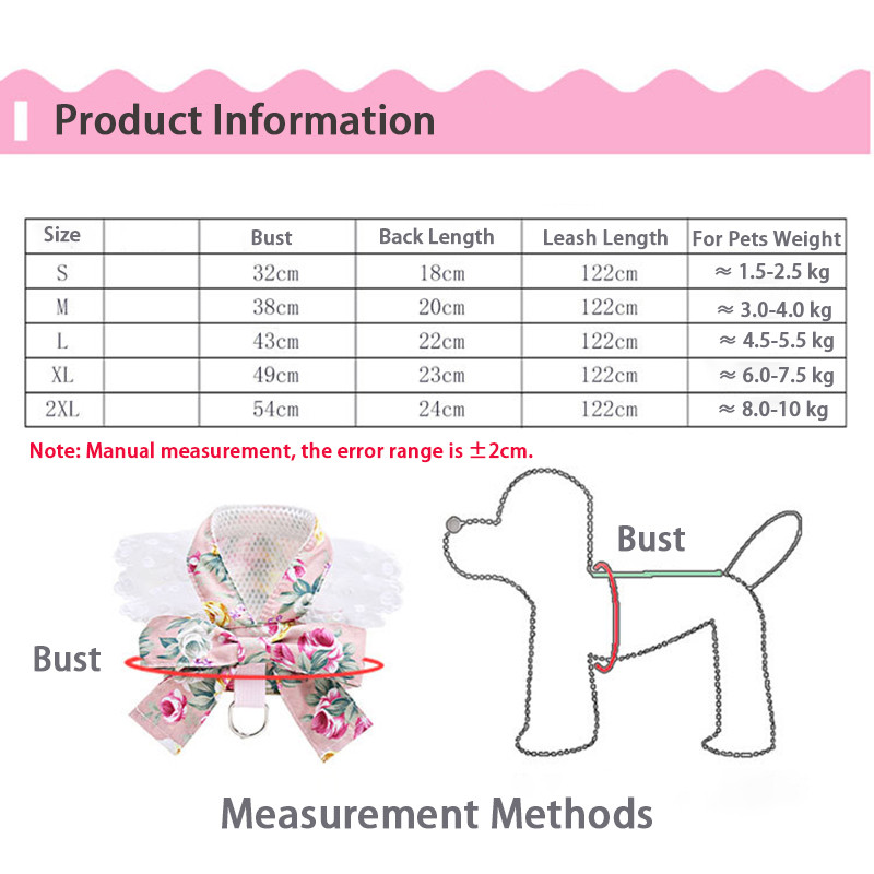 Slatka naramenica Ogrlica za pse za mačke Male dječice Prsni remen Povodac Slatka prozračna mrežasta traka za prsa Pribor za kućne ljubimce Potrepštine za štence