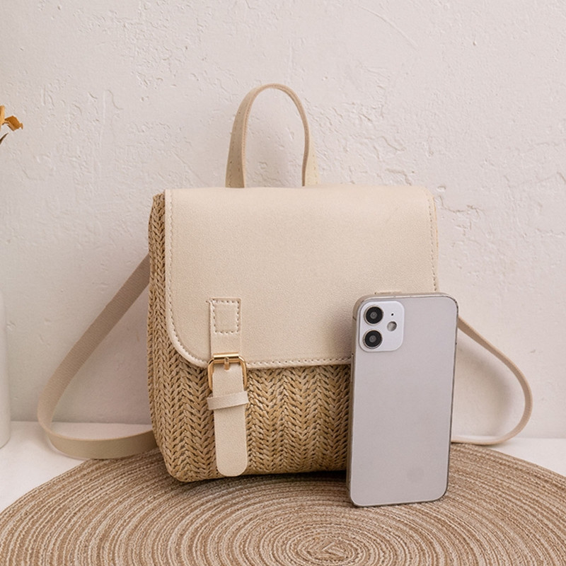 Bohemian Beach Backpack Chic Ψάθινο υφαντό σακίδιο πλάτης Γυναικείο casual Holiday Daypack