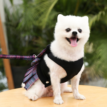 Καρό ρούχα για σκύλους Φόρεμα χαριτωμένο σετ λουριών με λουρί με λουρί για στήθος Perro για μικρό κουτάβι Τσιουάουα κατοικίδια Ρούχα μπουλντόγκ