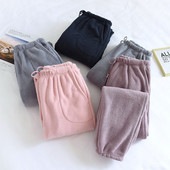 Fdfklak Зимни панталони за сън за двойки 100% кадифено долнище Плътни спални панталони Удебелени топли широки удобни дневни панталони