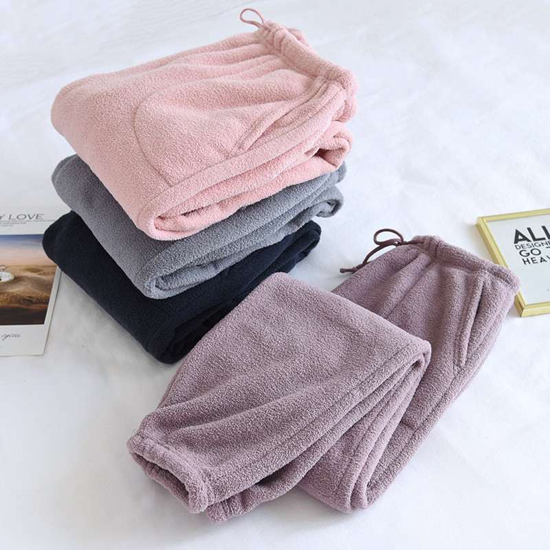 Fdfklak Зимни панталони за сън за двойки 100% кадифено долнище Плътни спални панталони Удебелени топли широки удобни дневни панталони