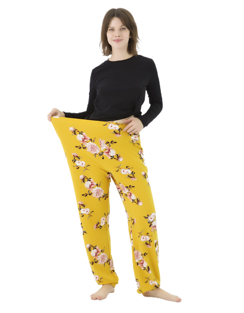 Fdfklak Elasticitate înaltă Femei Pantaloni largi Pantaloni de lounge cu imprimeu floral Casual 100KG Haine de acasă pentru dormit Pantaloni de toamnă Nou