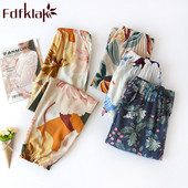 Fdfklak Ženske pamučne salonske hlače Dugi donji dio pidžame Ljetni print Pidžame Hlače Ženske donje hlače za spavanje