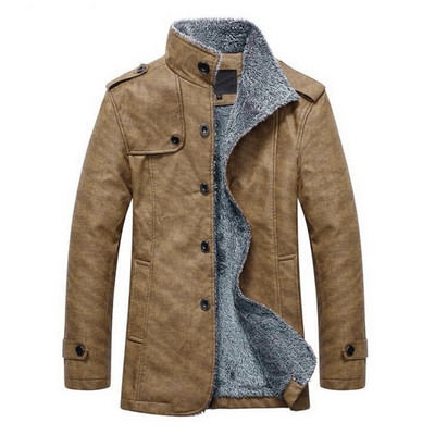 Vīriešu apģērbi Ziemas mētelis Vīriešu Ādas jakas Rudens Top Vīriešu Termiski silti Mēteļi Āda Neilona Poga Jaka Vīriešu Mēteļi Vīriešu