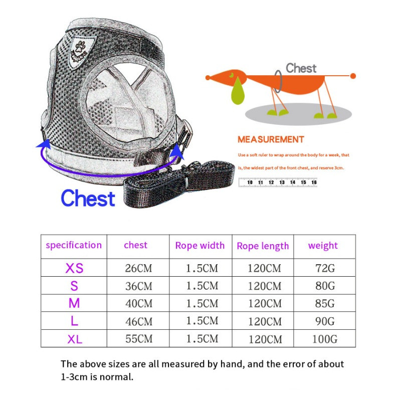 Светлоотразителен колан за кучета с каишка Регулируеми колани за домашни любимци Жилетка за малко средно куче Мека външна дишаща каишка за гърдите на кученце