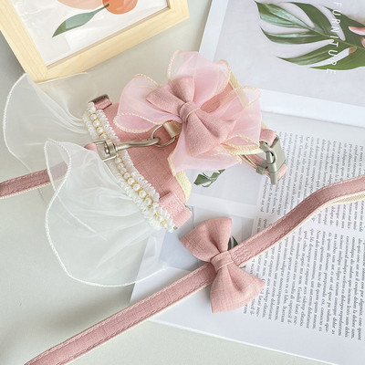 Νέο κοστούμι έλξης για κατοικίδια γάτα Σχοινί Πριγκίπισσα Φούστα Δαντέλα Μαργαριτάρι Ρούχα κατοικίδιων Σχοινί Σχοινί σκύλου Αναπνεύσιμο Άνετο λουρί για σκύλο με αλυσίδα