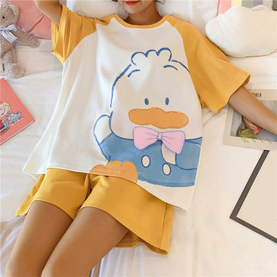 Pijamale de vară pentru femei Seturi de pijamale de desene animate Lenjerie de noapte Lenjerie de noapte ocazională Pijama Mujer Pantaloni scurti Set de haine pentru acasă