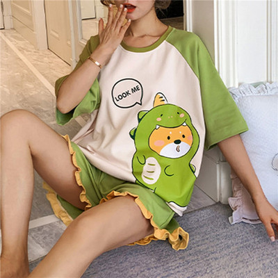 Pijamale de vară pentru femei Seturi de pijamale de desene animate Lenjerie de noapte Lenjerie de noapte ocazională Pijama Mujer Pantaloni scurti Set de haine pentru acasă
