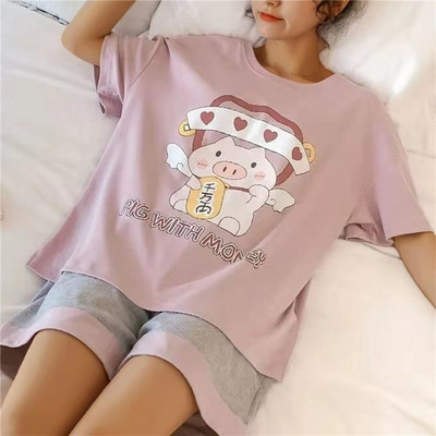 Pijamale de vară pentru femei Seturi de pijamale de desene animate Lenjerie de noapte Lenjerie de noapte ocazională Pijama Mujer Pantaloni scurti Set de haine pentru acasă