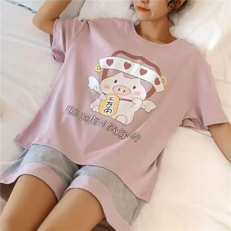 Pijamale de vară pentru femei Seturi de pijamale de desene animate Lenjerie de noapte Lenjerie de noapte ocazională Pijama Mujer Pantaloni scurti Set de haine pentru acasă