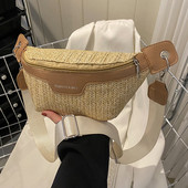 Geantă de piept din piele țesătă cu paie, de vară, pentru călătorie, pentru plajă, geantă de talie, geantă de telefon, geantă de umăr, geantă de umăr pentru femei, pachet