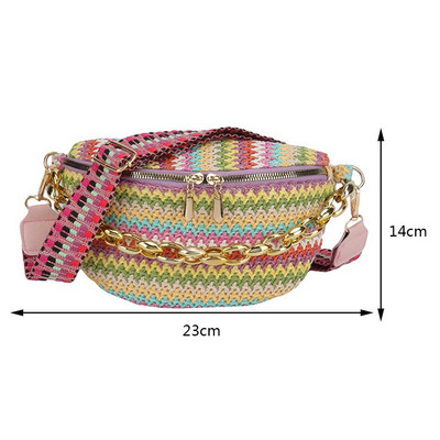 Geantă de piept din piele țesătă cu paie, de vară, pentru călătorie, pentru plajă, geantă de talie, geantă de telefon, geantă de umăr, geantă de umăr pentru femei, pachet