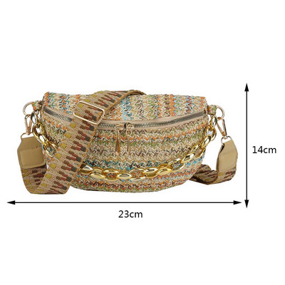 Geantă de piept din piele țesătă cu paie, de vară, pentru călătorie, pentru plajă, geantă de talie, geantă de telefon, geantă de umăr, geantă de umăr pentru femei, pachet