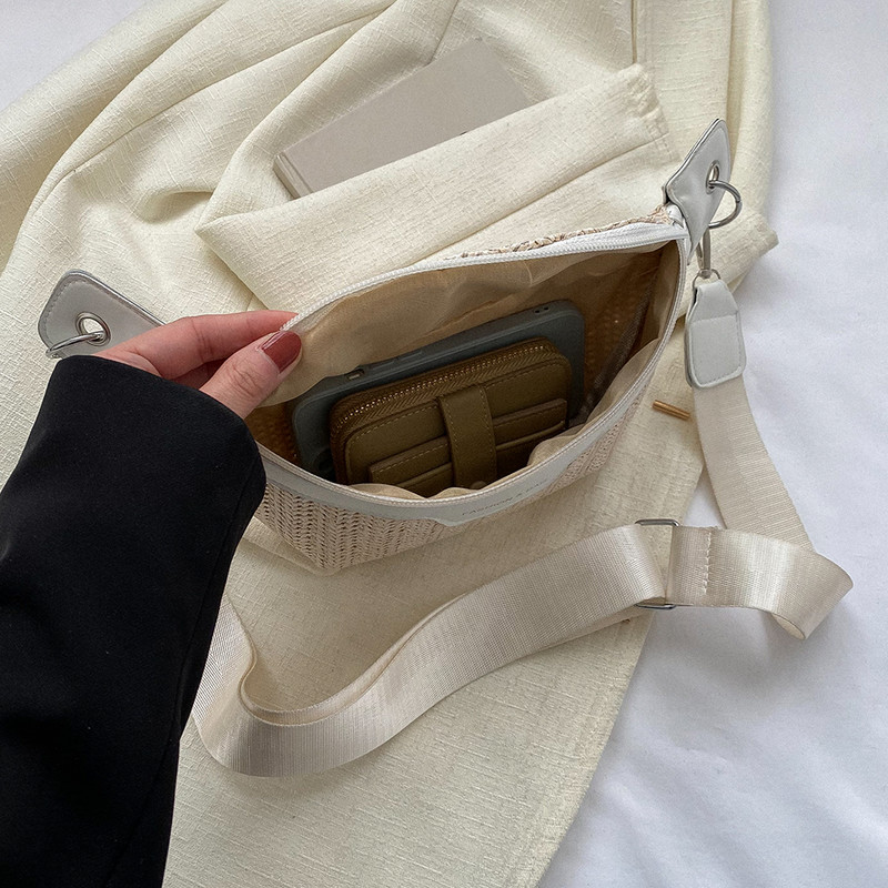Geantă de piept din piele țesătă cu paie, de vară, pentru călătorie, pentru plajă, geantă de talie, geantă de telefon, geantă de umăr, geantă de umăr pentru femei, pachet