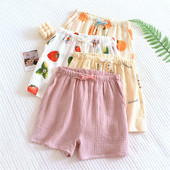 Καλοκαιρινό γυναικείο σορτς πιτζάμα Βαμβακερό κρεπ γάζα ύπνου παντελόνι ύπνου σορτς μασίφ στάμπα Λεπτό σαλόνι χαλαρό καθημερινό παντελόνι για το σπίτι