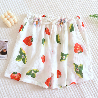 Καλοκαιρινό γυναικείο σορτς πιτζάμα Βαμβακερό κρεπ γάζα ύπνου παντελόνι ύπνου σορτς μασίφ στάμπα Λεπτό σαλόνι χαλαρό καθημερινό παντελόνι για το σπίτι