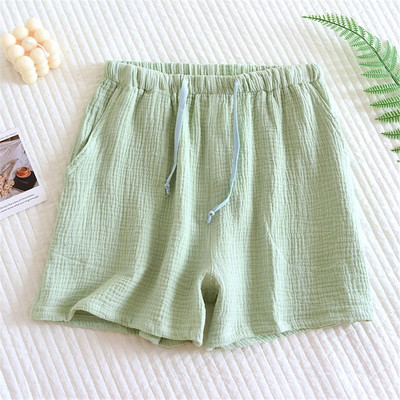 Καλοκαιρινό γυναικείο σορτς πιτζάμα Βαμβακερό κρεπ γάζα ύπνου παντελόνι ύπνου σορτς μασίφ στάμπα Λεπτό σαλόνι χαλαρό καθημερινό παντελόνι για το σπίτι