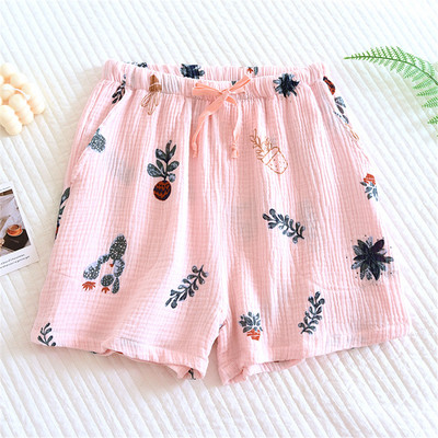 Καλοκαιρινό γυναικείο σορτς πιτζάμα Βαμβακερό κρεπ γάζα ύπνου παντελόνι ύπνου σορτς μασίφ στάμπα Λεπτό σαλόνι χαλαρό καθημερινό παντελόνι για το σπίτι