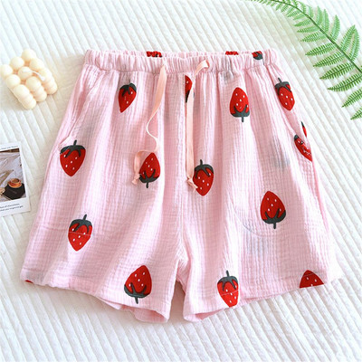 Καλοκαιρινό γυναικείο σορτς πιτζάμα Βαμβακερό κρεπ γάζα ύπνου παντελόνι ύπνου σορτς μασίφ στάμπα Λεπτό σαλόνι χαλαρό καθημερινό παντελόνι για το σπίτι