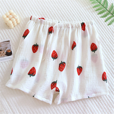 Καλοκαιρινό γυναικείο σορτς πιτζάμα Βαμβακερό κρεπ γάζα ύπνου παντελόνι ύπνου σορτς μασίφ στάμπα Λεπτό σαλόνι χαλαρό καθημερινό παντελόνι για το σπίτι