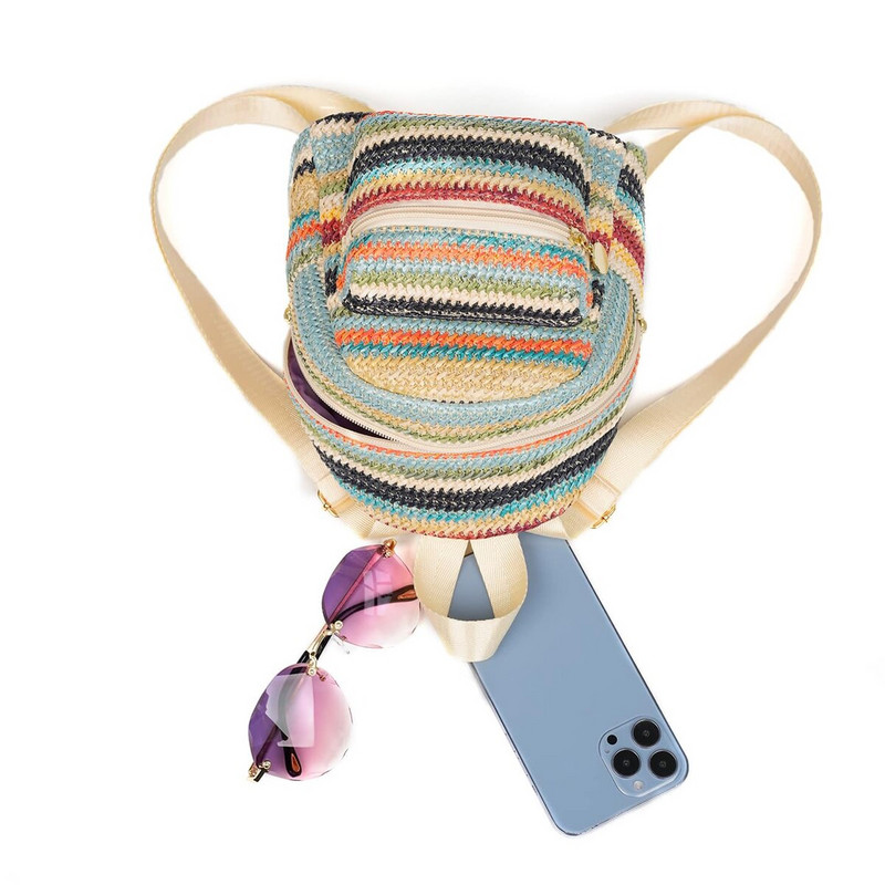 Γυναικείο μίνι πολύχρωμο ψάθινο σακίδιο διακοπών