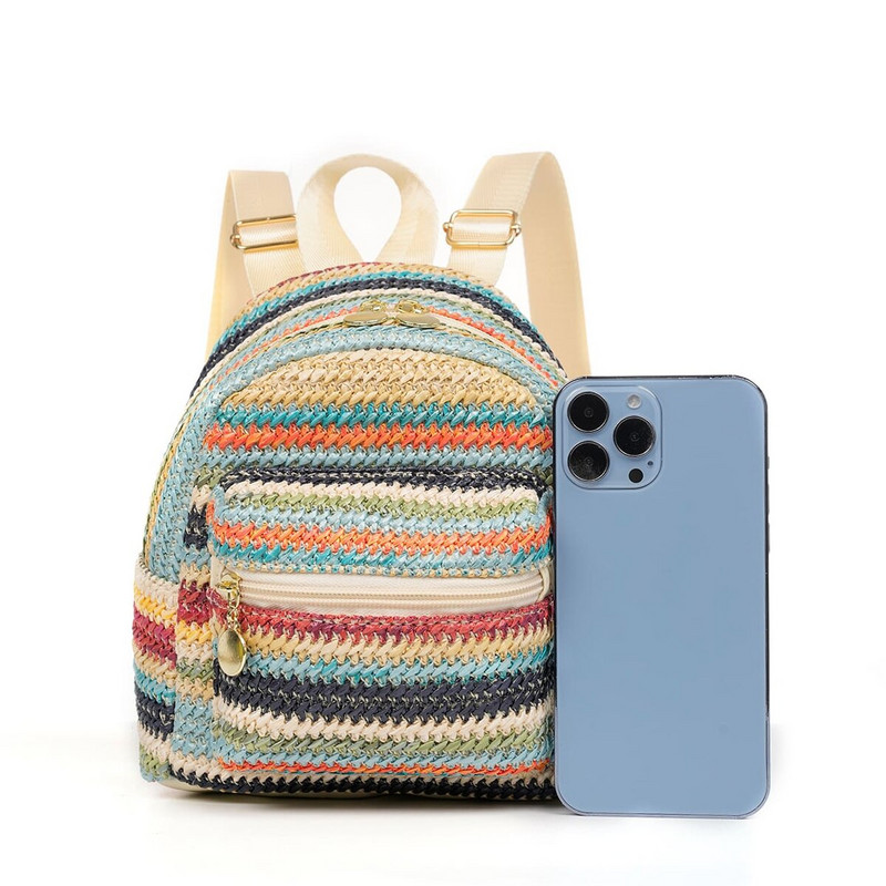 Γυναικείο μίνι πολύχρωμο ψάθινο σακίδιο διακοπών