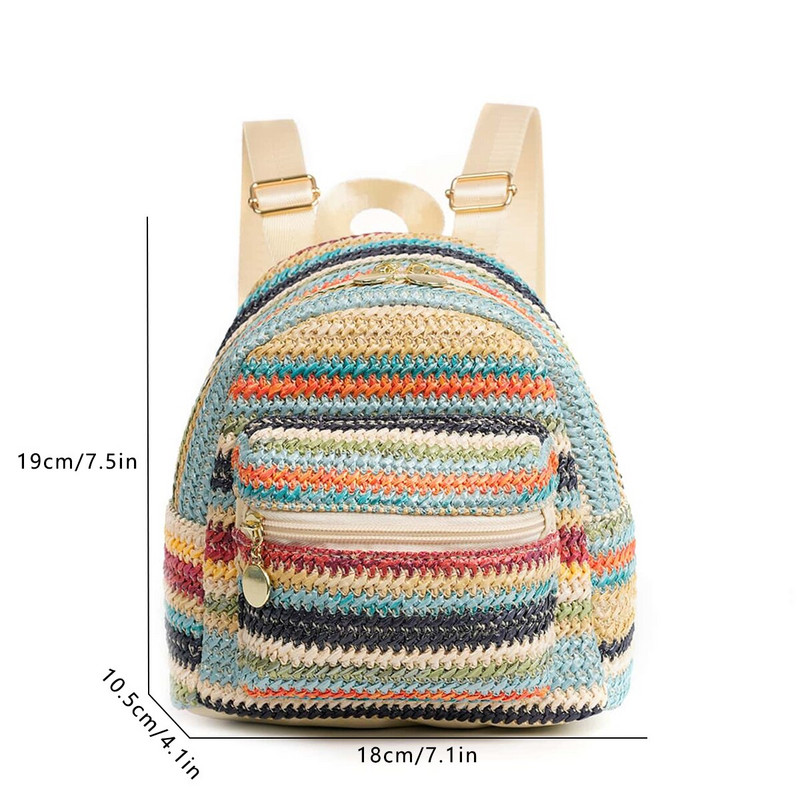 Γυναικείο μίνι πολύχρωμο ψάθινο σακίδιο διακοπών