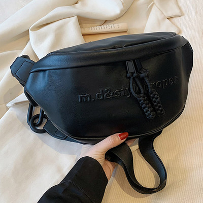 Дамска чанта за ракла Модна чанта от изкуствена кожа Fanny Pack Ежедневна чанта с цип и щампа с букви Проста едноцветна чанта през рамо