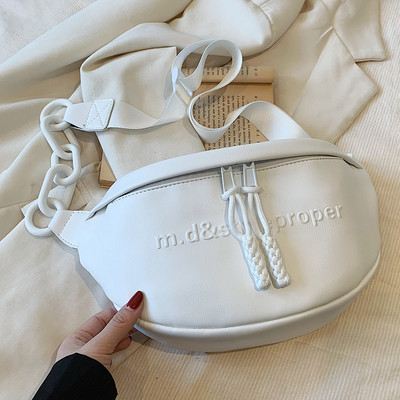 Τσάντα στήθους για γυναίκες Fashion PU Δερμάτινο Πακέτο Fanny Casual Letter Τσάντα ώμου με φερμουάρ Απλή μονόχρωμη τσάντα χιαστί