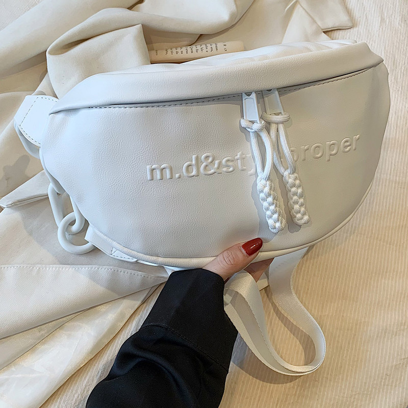 Τσάντα στήθους για γυναίκες Fashion PU Δερμάτινο Πακέτο Fanny Casual Letter Τσάντα ώμου με φερμουάρ Απλή μονόχρωμη τσάντα χιαστί