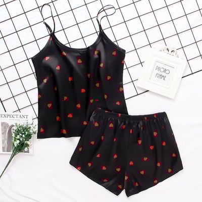 Sexy Heart Print Pidžaama komplekt Naiste 2-osaline magamisriided pidžaamad siidist satiinist Cami top ja lühikesed püksid pidžaama suvepidžaama komplekt