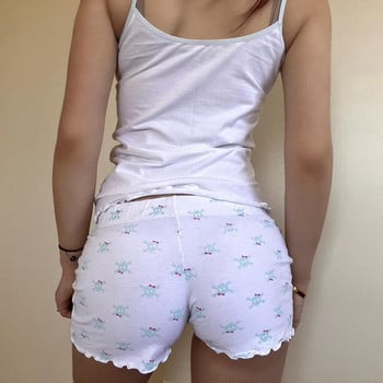 Maemukilabe Fairy Y2K 00s Vintage 2 τεμαχίων Kawaii Skull Print Σετ πιτζάμες Lovely White Cami + μίνι σορτς Grunge Coquette Lounge