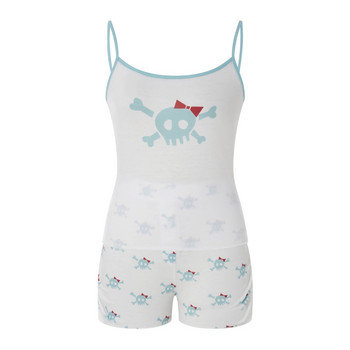 Maemukilabe Fairy Y2K 00s Vintage 2 τεμαχίων Kawaii Skull Print Σετ πιτζάμες Lovely White Cami + μίνι σορτς Grunge Coquette Lounge