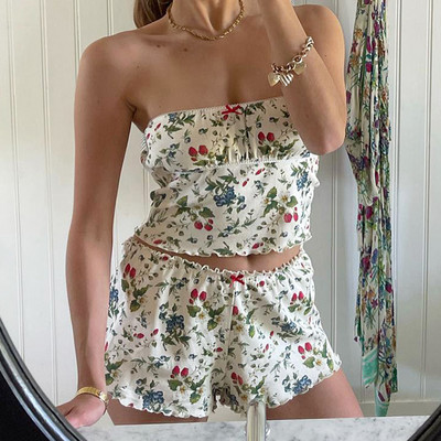 Maemukilabe Fairy Y2K 00s Vintage 2-osaline Kawaii Skull Print pidžaamakomplekt Armas valge Cami + minipüksid Grunge Coquette Lounge