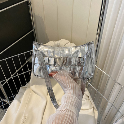 Γυναικείες δερμάτινες τσάντες με ροδακινί καρδιές Y2K για κορίτσια με μοτίβο αλιγάτορα Μασχάλες τσάντες καρφίτσας καρφίτσας μόδας για κορίτσια τσάντα ώμου