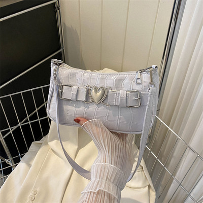 Γυναικείες δερμάτινες τσάντες με ροδακινί καρδιές Y2K για κορίτσια με μοτίβο αλιγάτορα Μασχάλες τσάντες καρφίτσας καρφίτσας μόδας για κορίτσια τσάντα ώμου