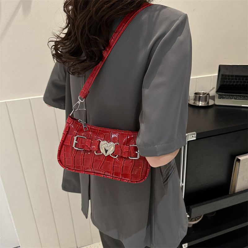 Γυναικείες δερμάτινες τσάντες με ροδακινί καρδιές Y2K για κορίτσια με μοτίβο αλιγάτορα Μασχάλες τσάντες καρφίτσας καρφίτσας μόδας για κορίτσια τσάντα ώμου
